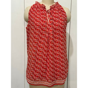 Women's MAX STUDIO Red & White Floral sleeveless tie neck blouse S